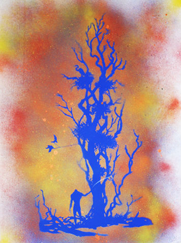 Swamp Tree (Yellow/Blue) - Stencil Postcard